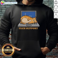 Cozy Top Tech Support Cat Hoodie featuring a playful cat graphic, perfect for tech enthusiasts and cat lovers.