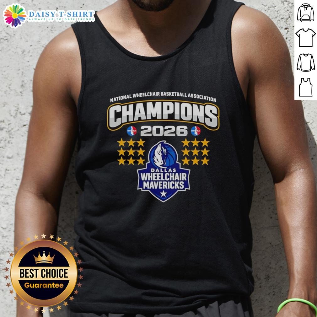 Awesome Dallas Wheelchair Mavericks 2026 Champions tank top featuring vibrant team logo and basketball design.