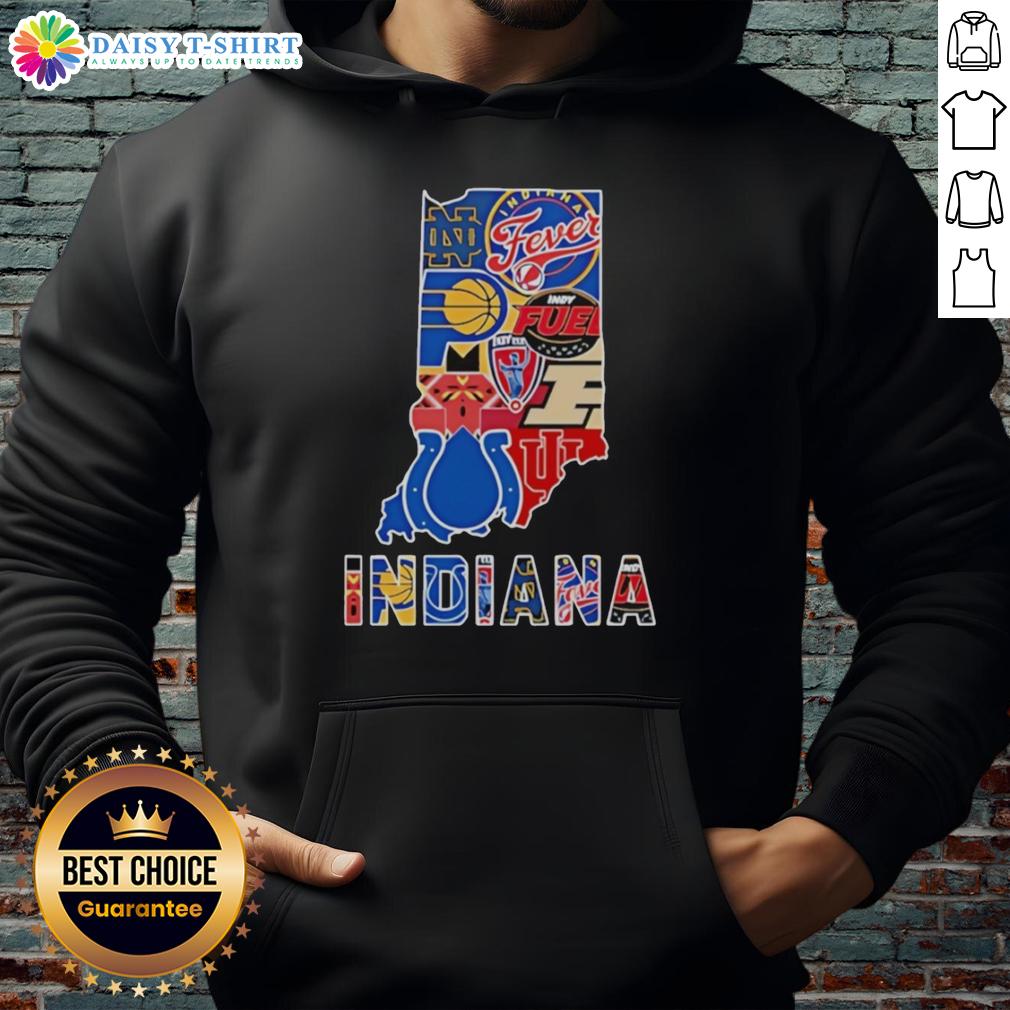 Awesome Indiana Sports Teams graphic on a trendy hoodie, perfect for fans showcasing state pride and team spirit.