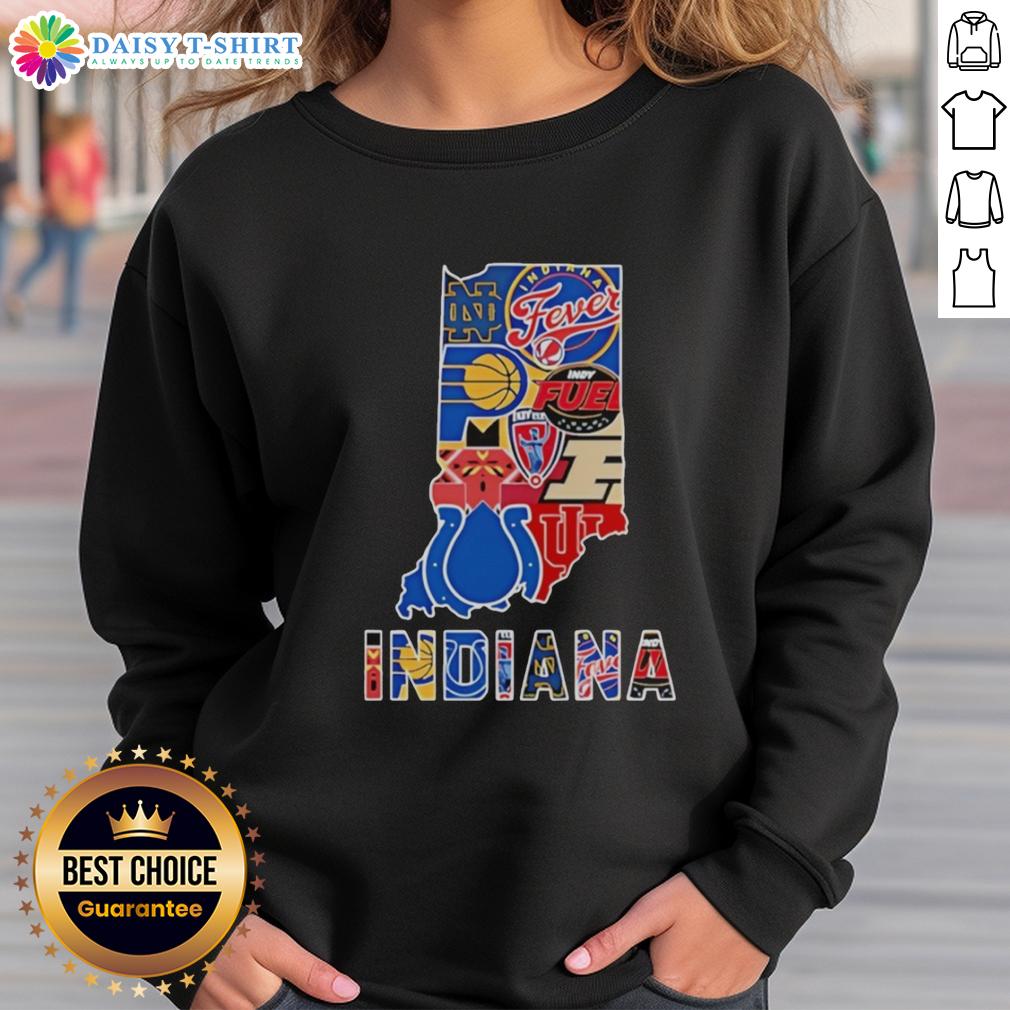 Awesome Indiana Sports Teams graphic on a cozy sweatshirt, perfect for fans showcasing state pride and team spirit.