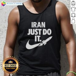 Alt Text: Awesome Iran Just Do It Rocket Logo on a motivational patriotism tank top for bold and inspiring fashion.