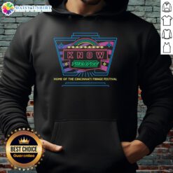 Alt Text: Awesome Know Theatre hoodie featuring Cincinnati Fringe Festival logo, showcasing vibrant design and festival spirit.