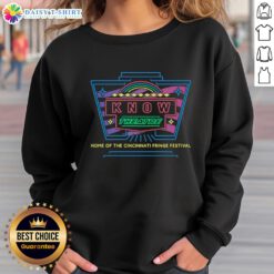 Alt Text: Cozy sweatshirt featuring Awesome Know Theatre logo, celebrating the Cincinnati Fringe Festival spirit.