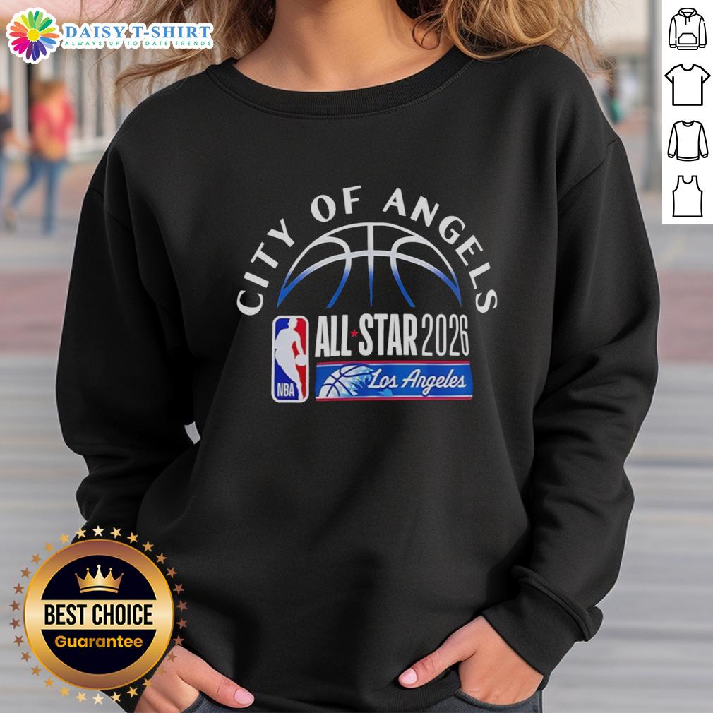Alt Text: Awesome Los Angeles Clippers City of Angels All-Star 2026 sweatshirt featuring vibrant team colors and logo.