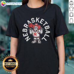 Awesome Nebrasketball Herbie Husker ladies tee featuring vibrant graphics, perfect for game day and fan apparel.