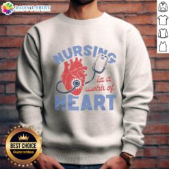 Alt Text: Awesome Nursing is a Work of Heart ash sweatshirt featuring a stylish design for nurses, perfect for casual wear.