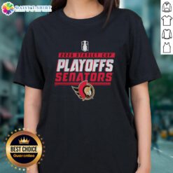 Awesome Ottawa Senators Stanley Cup Playoffs 2026 ladies tee featuring team colors and logo, perfect for fans.