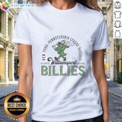Alt Text: Awesome Williamsport Billies mascot on a ladies tee, celebrating New York Pennsylvania League baseball spirit.