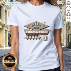 Good Denver Pioneers NCAA Frozen Four 2026 men's hockey ladies tee featuring vibrant team colors and stylish design.