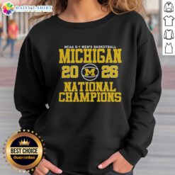 Good Michigan Men's Basketball 2025-2026 National Champions Sweatshirt featuring team colors and logo.