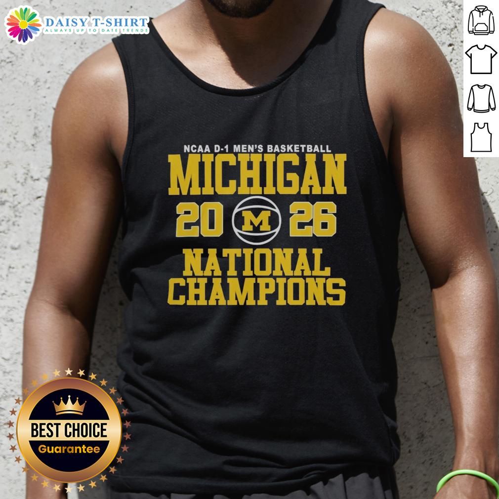 Good Michigan Men's Basketball 2025-2026 National Champions tank top featuring team logo and vibrant design.