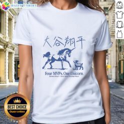 Good Shohei Ohtani 2025 MVP tee featuring four MVPs and one unicorn design, perfect for fans of baseball and Ohtani.