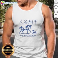 Good Shohei Ohtani 2025 MVP tank top featuring four MVPs and a unicorn design, perfect for baseball fans and collectors.