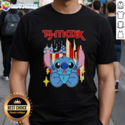 Alt Text: Stylish USA flag T-shirt from Good Stitch, inspired by TJ Maxx, perfect for patriotic fashion enthusiasts.