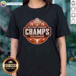 Alt Text: 2026 SEC Women's Tennis Tournament Champions logo on a ladies tee featuring Texas Longhorns design.