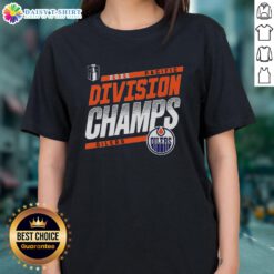 Edmonton Oilers Hockey 2026 Pacific Division Champions ladies tee featuring team colors and logo for fans.