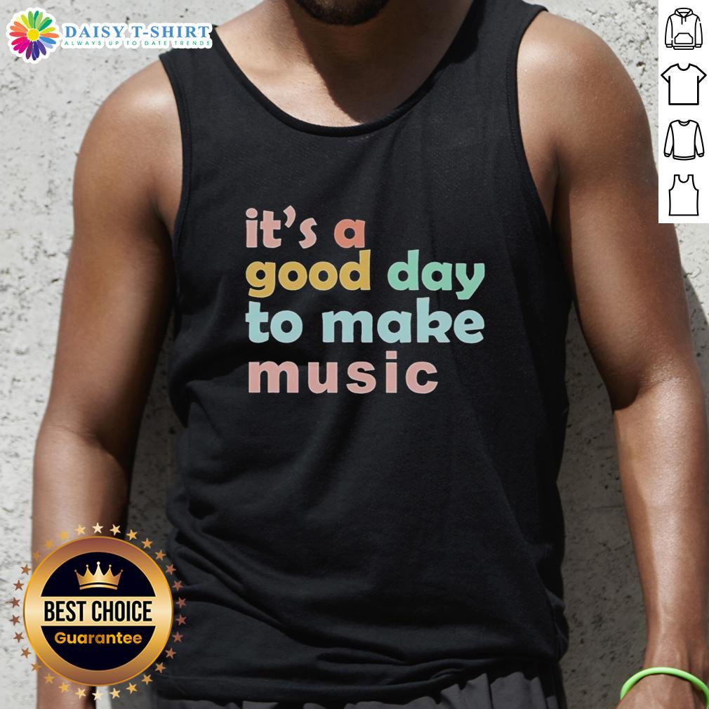 Dynamic tank top featuring 'It's a Good Day to Make Music' design, perfect for music lovers and summer style.