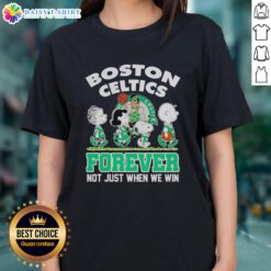 Hot Peanuts Characters X Boston Celtics Forever tee for ladies, celebrating team spirit and fan pride beyond just victories.