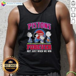 Hot Peanuts Characters tank top featuring Detroit Pistons Forever slogan, perfect for fans celebrating every game.