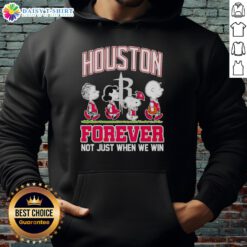 Alt Text: Hot Peanuts characters in Houston Astros hoodie: 'Forever, Not Just When We Win' - perfect for MLB fans.