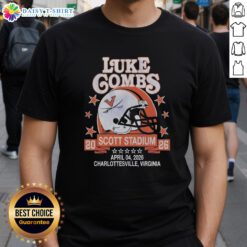 Alt Text: Hot Virginia Cavaliers helmet design on a Luke Combs T-shirt, featuring Scott Stadium in Charlottesville, Virginia.