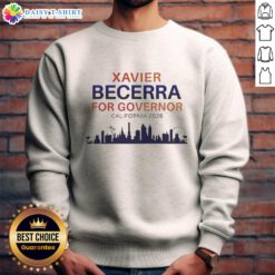 Nice Xavier Becerra Governor 2026 California Skyline Sweatshirt featuring a vibrant skyline design and stylish lettering.