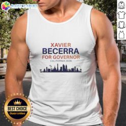 Xavier Becerra 2026 California Governor tank top with a vibrant skyline backdrop showcasing Los Angeles.