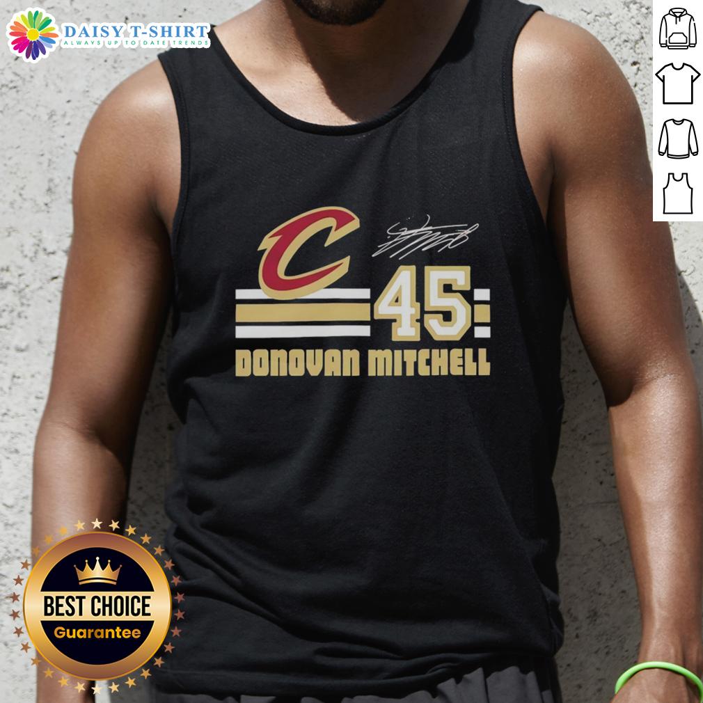 Official Donovan Mitchell Cleveland Cavaliers signature name and number tank top showcasing team pride and style.