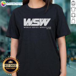 Alt Text: Official WSW World Series Wrestling Ladies Tee featuring a stylish design for wrestling fans, perfect for casual wear.