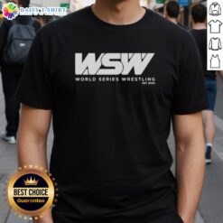 Alt Text: Official WSW World Series Wrestling T-Shirt featuring bold logo design, perfect for fans and collectors of wrestling merchandise.