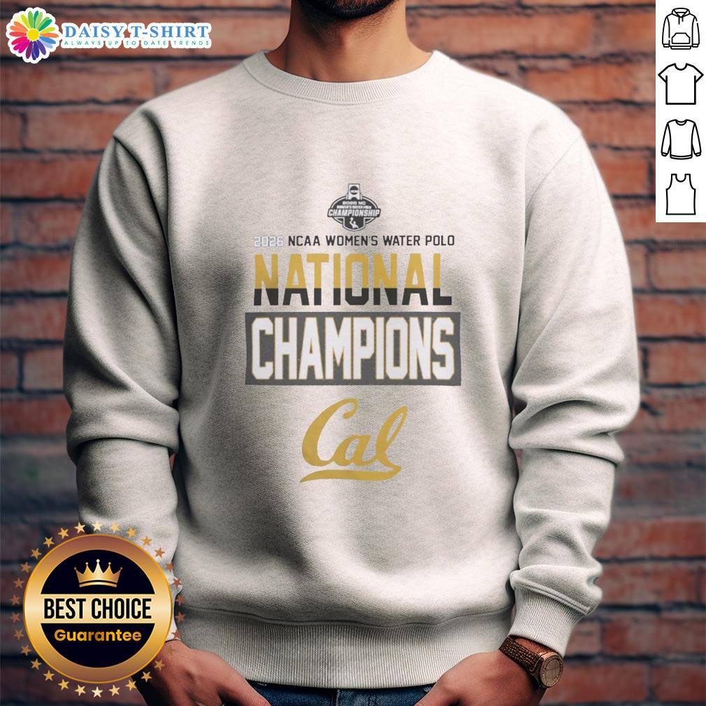 California Golden Bears 2026 NC Women's Water Polo National Champions sweatshirt featuring team colors and logo.
