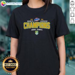 Original NCAA Siena Saints 2026 MAAC Men's Lacrosse Tournament Champions Ladies Tee showcasing team pride.
