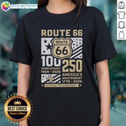 Alt Text: Original New Orleans Saints Route 66 Centennial 100th Anniversary Ladies Tee celebrating America's 250th Anniversary.