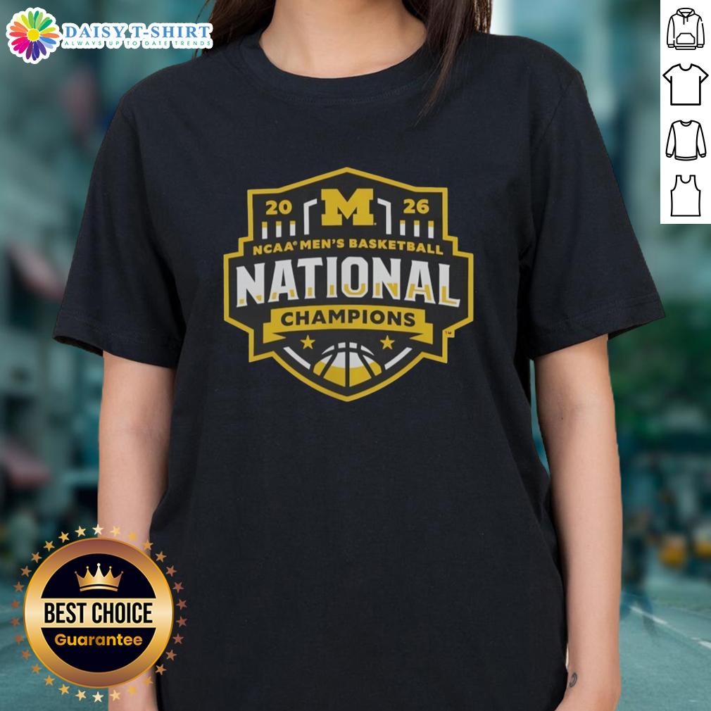 Alt Text: Premium Michigan Wolverines 2026 NCAA Men's Basketball National Champions Half-Court Hero Ladies Tee design.