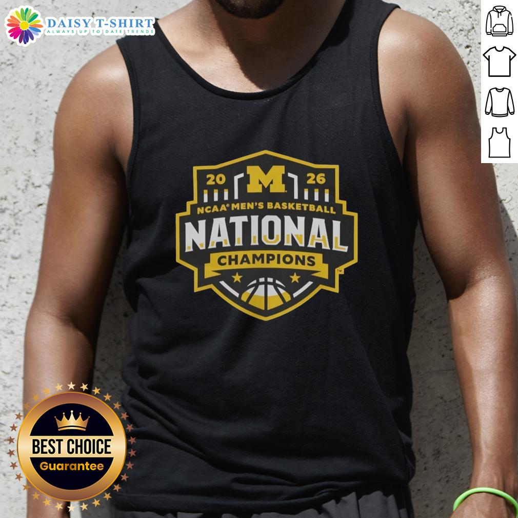 Alt Text: Premium Michigan Wolverines 2026 NCAA Men's Basketball National Champions Half Court Hero Tank Top design.