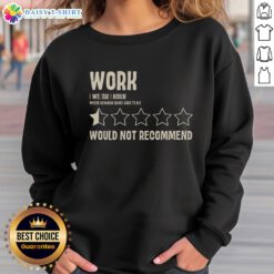 Premium Work sweatshirt in navy blue, featuring bold 'Would Not Recommend' text for a stylish, edgy look.