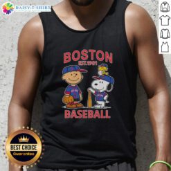 Pretty Charlie Brown and Snoopy X Boston Red Sox basketball tank top, established 1901, featuring iconic cartoon design.