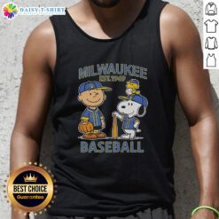 Pretty Charlie Brown and Snoopy X Milwaukee Brewers basketball tank top, established 1969, showcasing playful design.