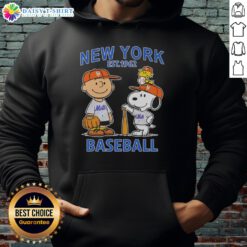 Pretty Charlie Brown and Snoopy X New York Mets Basketball Est 1962 Hoodie featuring vibrant graphics and cozy design.
