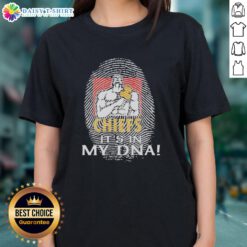 Pretty Gallagher Chiefs Football 2026 tee featuring 'It's In My DNA Finger Print' design for ladies, perfect for fans.