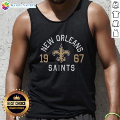 Alt Text: Stylish Pretty New Orleans Saints Heritage Print Tank Top for fans, featuring vibrant team colors and logo design.