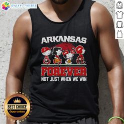 Pretty Peanuts x Arkansas Razorbacks Forever Fan tank top featuring cartoon characters, perfect for game day spirit.