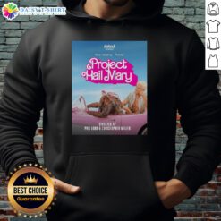 Ryan Gosling in a 'Pretty Project Hail Mary' hoodie, featuring a mashup of Barbie and Rocky themes, vibrant colors and design.