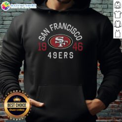Alt Text: Stylish San Francisco 49ers Heritage Print Hoodie featuring team colors and logo, perfect for fans and casual wear.