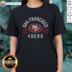 Pretty San Francisco 49ers Heritage Print Ladies Tee in vibrant colors, showcasing team spirit and style.
