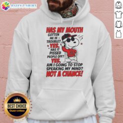 Pretty Snoopy wearing a red hoodie with 'Joe Cool' text, showcasing a playful style that sparks conversation.