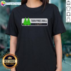 Back to the Future Twin Pines Mall Ladies Tee featuring iconic time travel scene at 1:16 AM, perfect for fans.