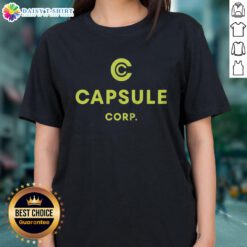 Alt Text: Stylish ladies tee featuring Capsule Corp Trunks from Dragon Ball, perfect for anime fans and casual wear.