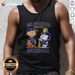Charlie Brown, Snoopy, and Woodstock in Milwaukee Brewers baseball jersey tank top, celebrating Est. 1969.