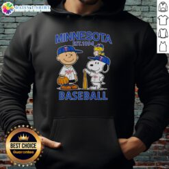 Charlie Brown, Snoopy, and Woodstock in Minnesota Twins jersey hoodie, celebrating baseball since 1894.